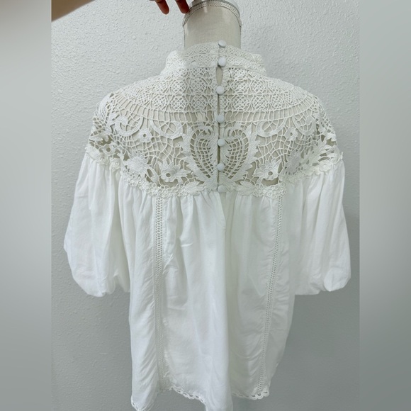 Anthropologie Mock-Neck Puff-Sleeve Lace Blouse Size XLP - Picture 6 of 13
